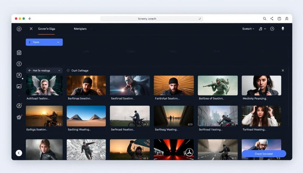 Buatlah gambar platform ScreenApp dengan antarmuka yang ramah pengguna dan berbagai format file audio dan video.