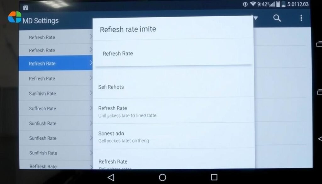 Image of an Android device with Refresh rate menu open